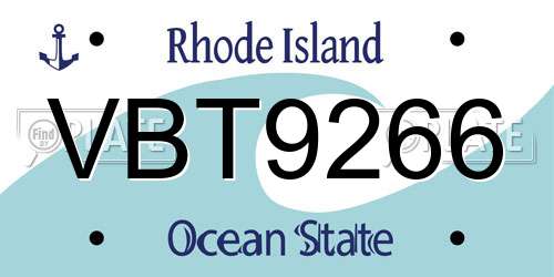 VBT9266 Rhode Island License Plate