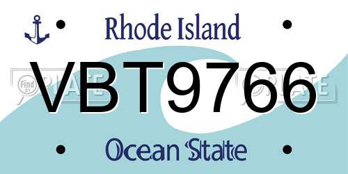 VBT9766 Rhode Island License Plate