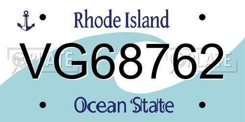VG68762 Rhode Island License Plate