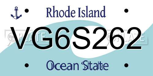 VG6S262 Rhode Island License Plate