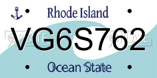 VG6S762 Rhode Island License Plate