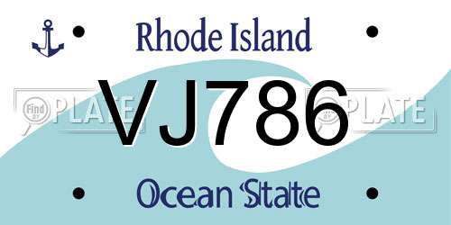 VJ786 Rhode Island License Plate