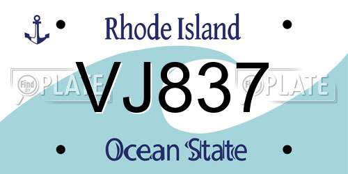 VJ837 Rhode Island License Plate