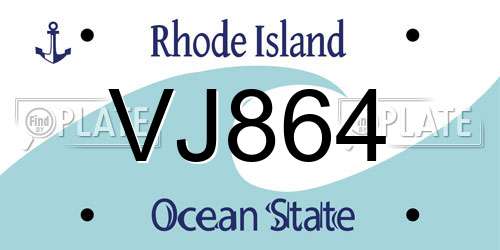 VJ864 Rhode Island License Plate