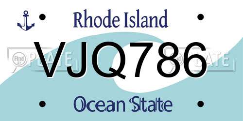 VJQ786 Rhode Island License Plate