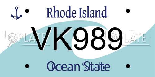 VK989 Rhode Island License Plate
