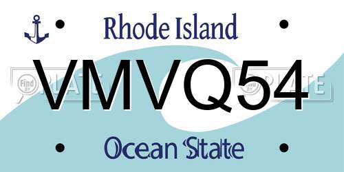 VMVQ54 Rhode Island License Plate