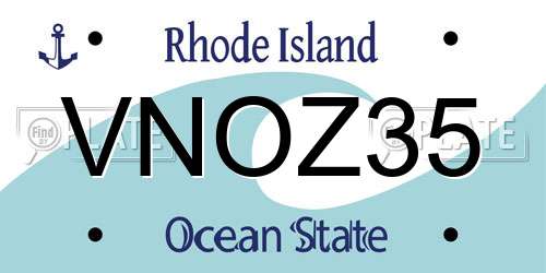 VNOZ35 Rhode Island License Plate