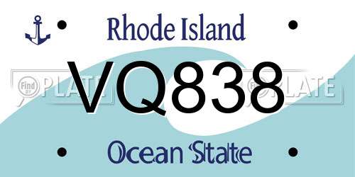 VQ838 Rhode Island License Plate