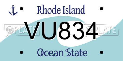 VU834 Rhode Island License Plate