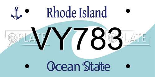 VY783 Rhode Island License Plate