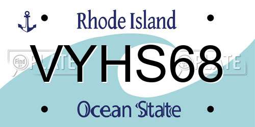 VYHS68 Rhode Island License Plate