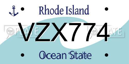 VZX774 Rhode Island License Plate