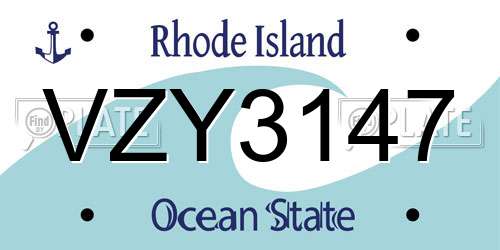 VZY3147 Rhode Island License Plate