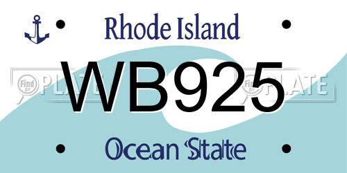 WB925 Rhode Island License Plate