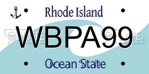 WBPA99 Rhode Island License Plate