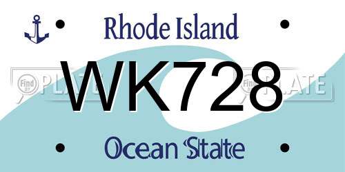 WK728 Rhode Island License Plate