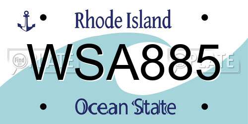 WSA885 Rhode Island License Plate