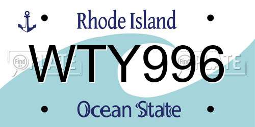 WTY996 Rhode Island License Plate