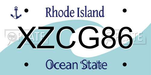 XZCG86 Rhode Island License Plate