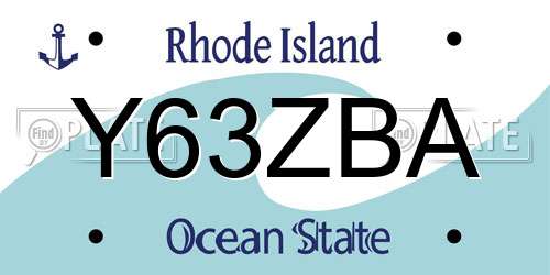 Y63ZBA Rhode Island License Plate