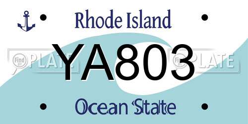 YA803 Rhode Island License Plate