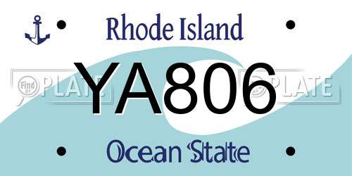 YA806 Rhode Island License Plate