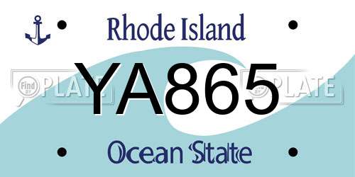 YA865 Rhode Island License Plate