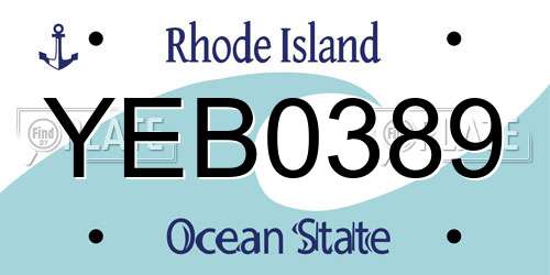 YEB0389 Rhode Island License Plate