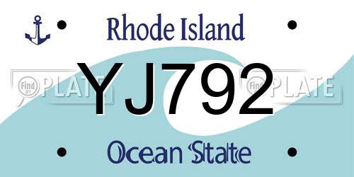 YJ792 Rhode Island License Plate