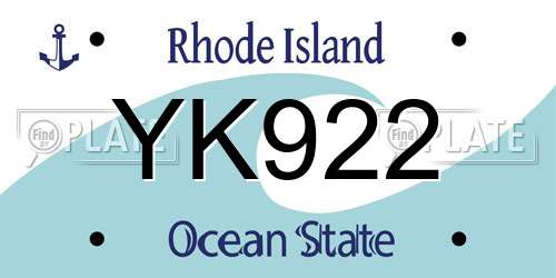 YK922 Rhode Island License Plate