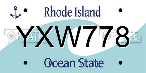 YXW778 Rhode Island License Plate