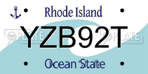 YZB92T Rhode Island License Plate