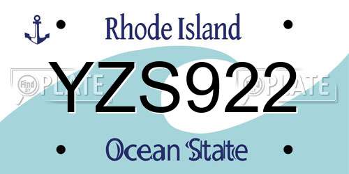 YZS922 Rhode Island License Plate