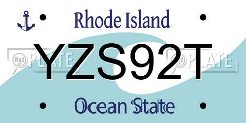 YZS92T Rhode Island License Plate