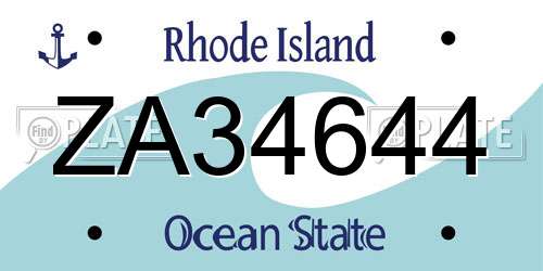 ZA34644 Rhode Island License Plate