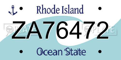 ZA76472 Rhode Island License Plate