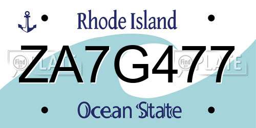 ZA7G477 Rhode Island License Plate
