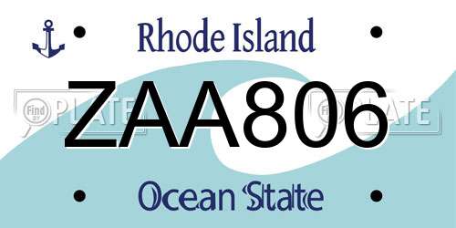 ZAA806 Rhode Island License Plate