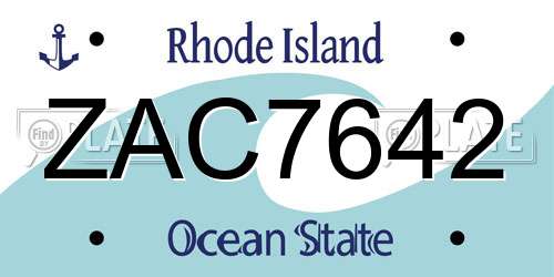 ZAC7642 Rhode Island License Plate