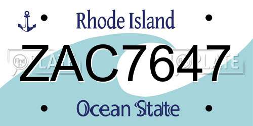 ZAC7647 Rhode Island License Plate
