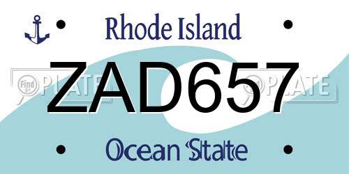 ZAD657 Rhode Island License Plate