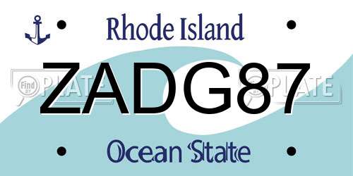 ZADG87 Rhode Island License Plate