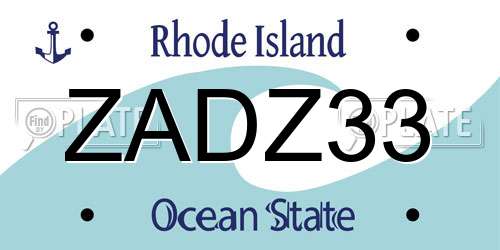 ZADZ33 Rhode Island License Plate