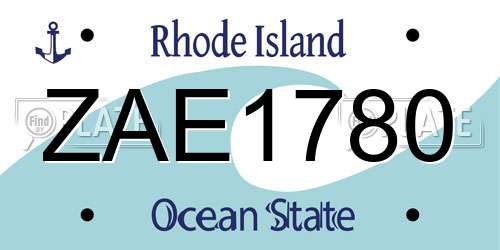 ZAE1780 Rhode Island License Plate
