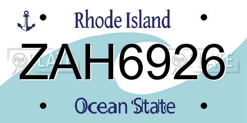 ZAH6926 Rhode Island License Plate