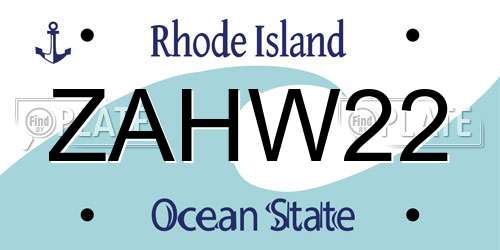 ZAHW22 Rhode Island License Plate