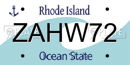 ZAHW72 Rhode Island License Plate