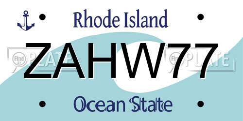 ZAHW77 Rhode Island License Plate