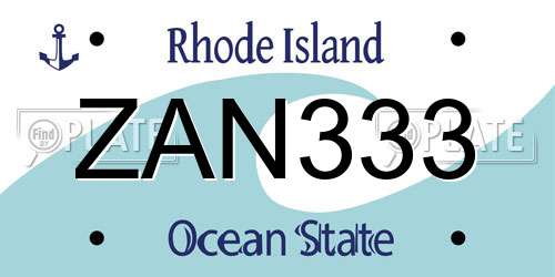 ZAN333 Rhode Island License Plate